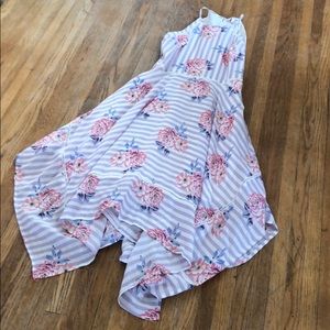 Purple and white stripe floral dress